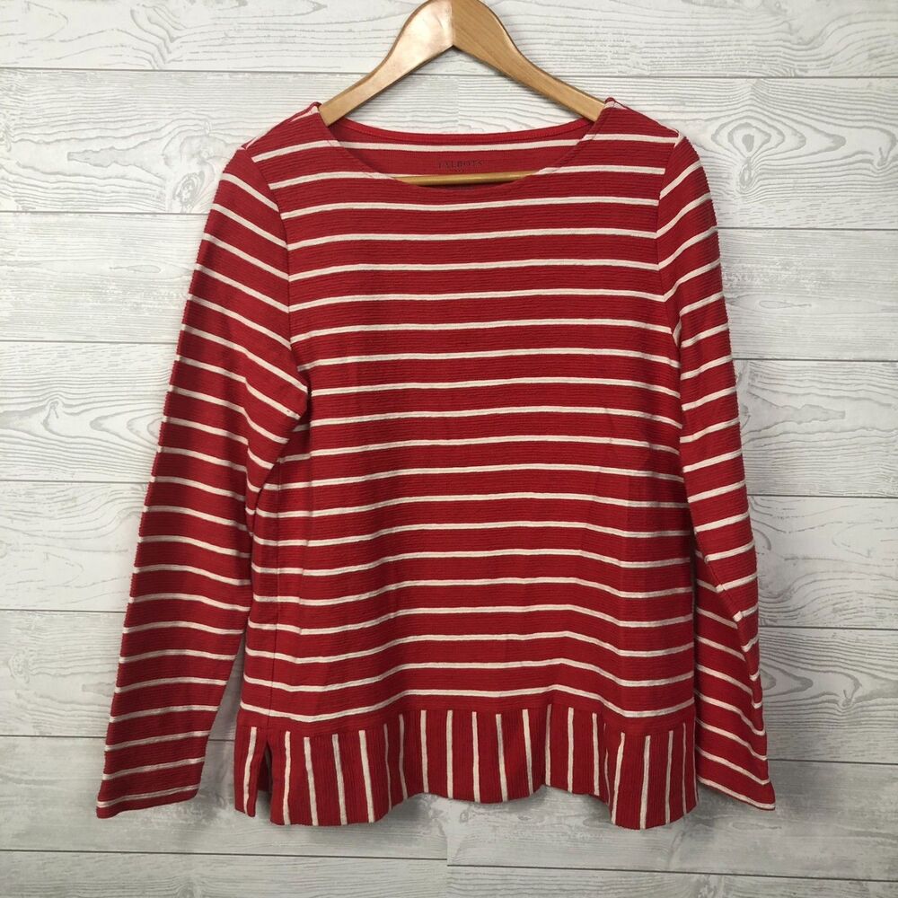 Talbots Women's Large Striped Long Sleeve Shirt Cotton Blend Casual Top